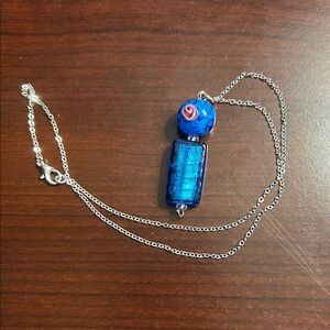 Blue Glass Pendant Necklace